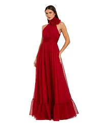 Mac Duggal Women's Sleeveless Mock Neck Chiffon Gown With 3D Flower