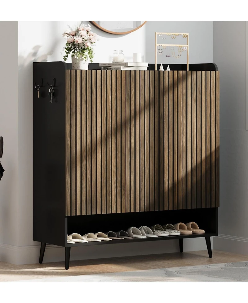 Shoe Cabinet with 3 Doors, 6-Tier Entryway Shoe Storage Cabinet with Adjustable Shelves,Shoes Rack Organizer for Hallway, Entryway, Living Room,Black