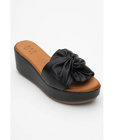 Forever & Always Shoes Syndra Bow Wedge Leather Sandal (Women)