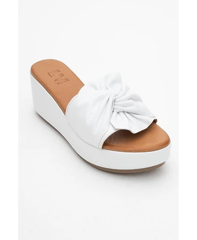 Forever & Always Shoes Syndra Bow Wedge Leather Sandal (Women)