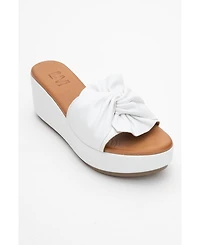 Forever & Always Shoes Syndra Bow Wedge Leather Sandal (Women)