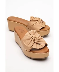 Forever & Always Shoes Syndra Bow Wedge Leather Sandal (Women)