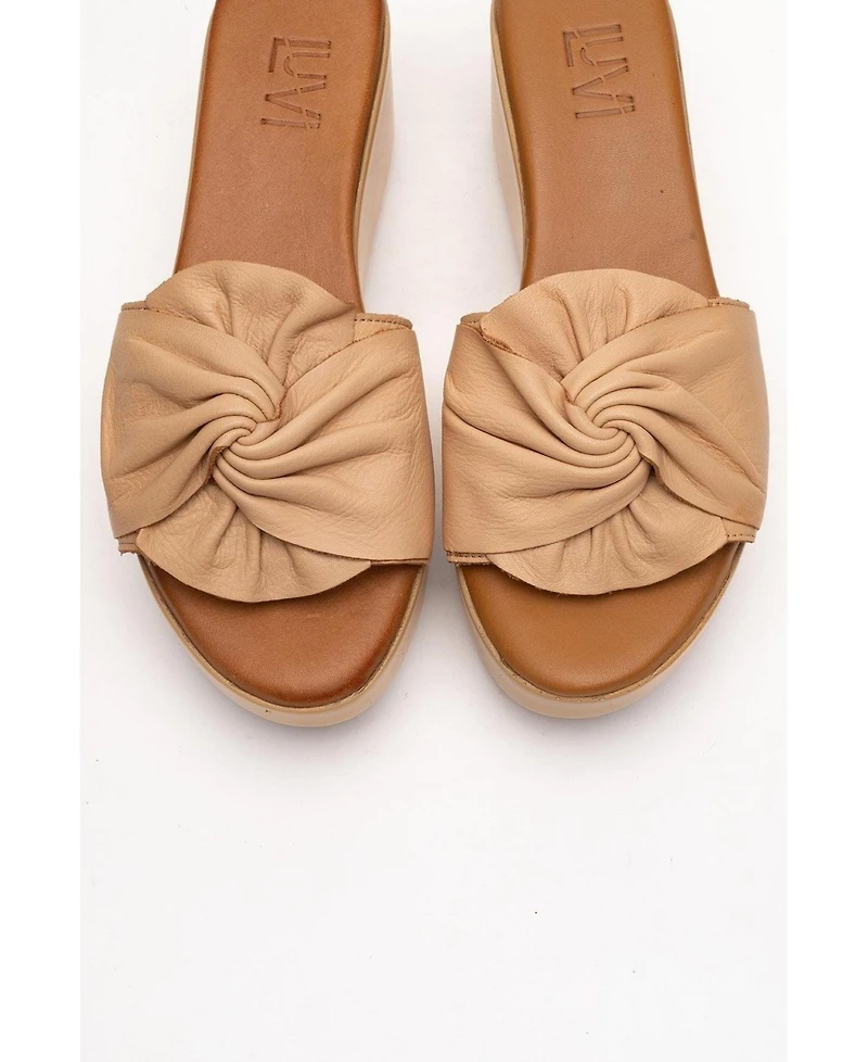 Forever & Always Shoes Syndra Bow Wedge Leather Sandal (Women)