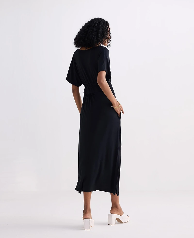 Reistor Women's Flowy A-Line Maxi Dress with Side Slits Black