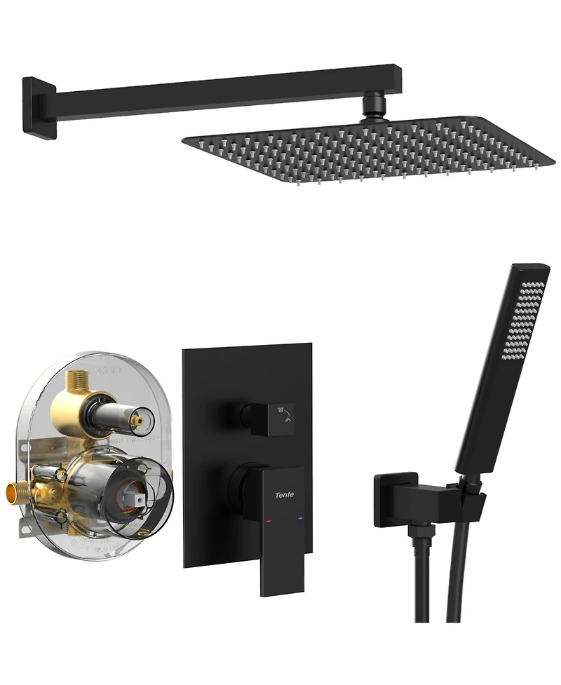 Rainsken Male Npt Matte Black Shower System, Shower Faucet Set for Bathroom Shower Fixtures with 12 Inch Rain Shower Head and Handheld