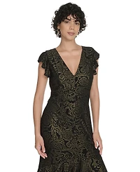 Tommy Hilfiger Petite Flutter Sleeve Foil Midi Dress