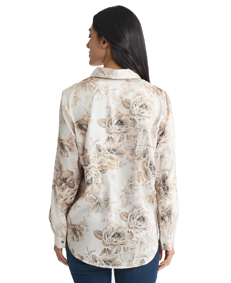 Jones New York Petite Long Sleeve Button Front Shirt