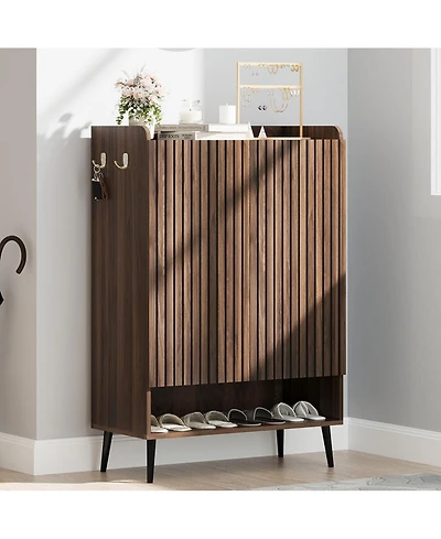 Shoe Cabinet，Large Shoe Cabinet with Doors,Adjustable Shelves, Shoe Organizer with Doors for Hallway, Entryway, Living Room,Nut-Brown