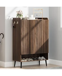 Shoe Cabinet，Large Shoe Cabinet with Doors,Adjustable Shelves, Shoe Organizer with Doors for Hallway, Entryway, Living Room,Nut-Brown