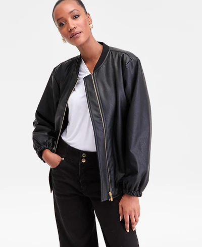 I.n.c. International Concepts Women's Faux-Leather Bomber Jacket, Macy's Exclusive