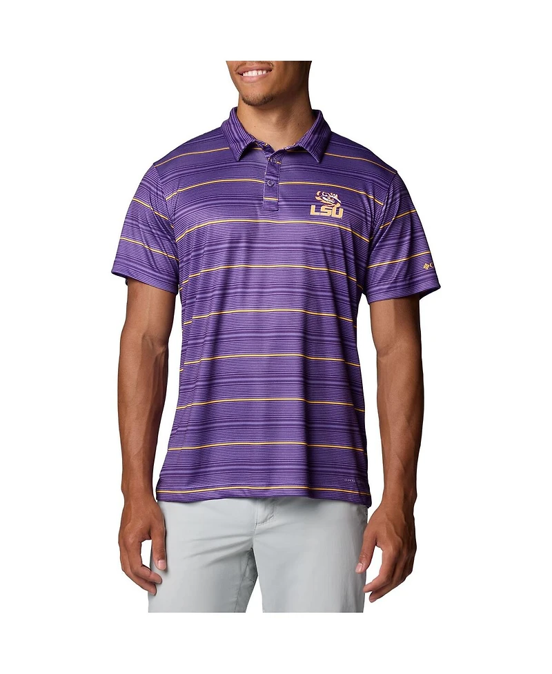 Columbia Men's Purple Lsu Tigers Pfg Super Terminal Tackle Omni-Shade Stripe Polo Shirt