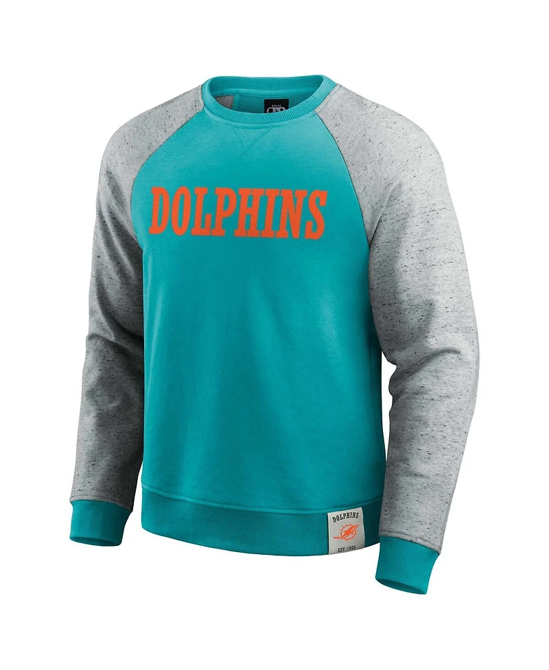 Darius Rucker Collection by Fanatics Men's Aqua/Heather Gray Miami Dolphins Colorblock Pullover Sweatshirt