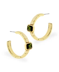 Steve Madden Olivine Gem Watch Chain Hoop Earrings