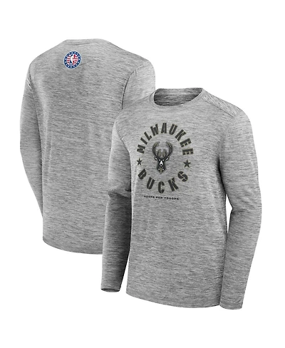Fanatics Men's Heather Gray Milwaukee Bucks Nba Hoops for Troops Long Sleeve T-Shirt
