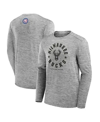 Fanatics Men's Heather Gray Milwaukee Bucks Nba Hoops for Troops Long Sleeve T-Shirt