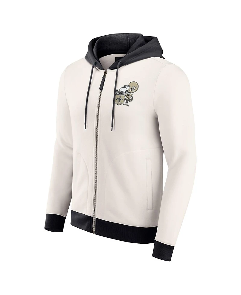 Darius Rucker Collection by Fanatics Men's Cream New Orleans Saints Distressed Graphics Full-Zip Hoodie