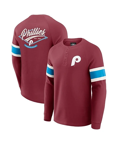 Darius Rucker Collection by Fanatics Men's Burgundy Philadelphia Phillies Waffle-Knit Raglan Long Sleeve Henley T-Shirt