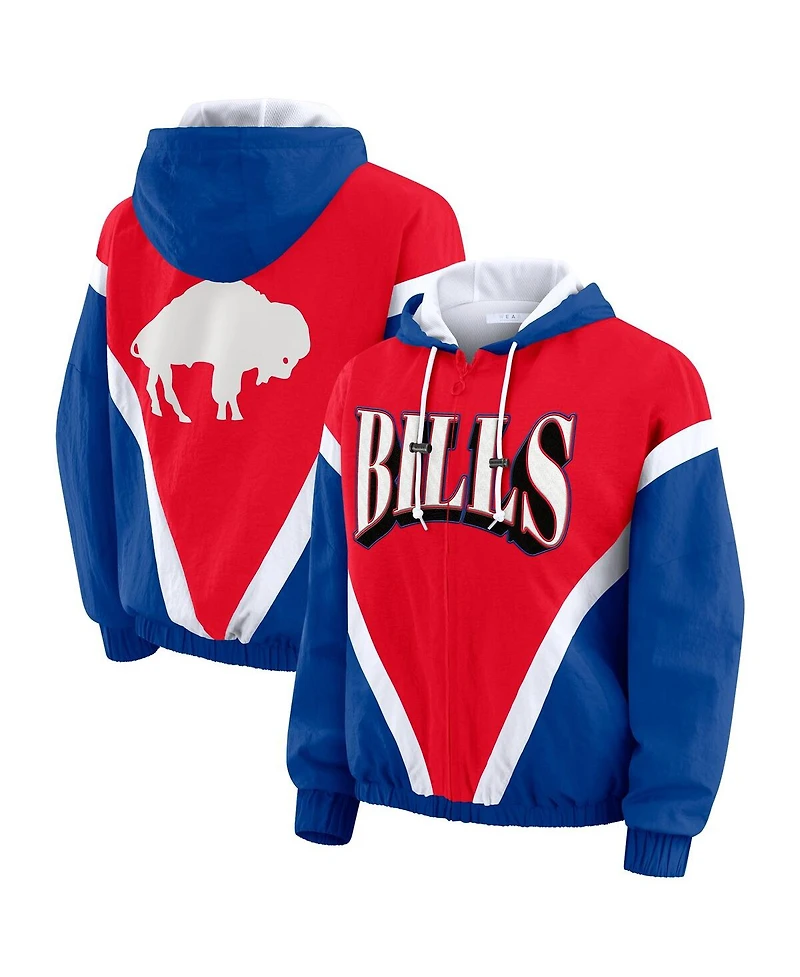 Wear by Erin Andrews Women's Red/Royal Buffalo Bills Plus Retro Crinkle Full-Zip Windbreaker Jacket