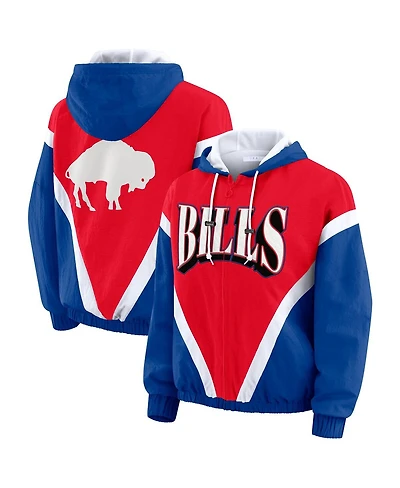 Wear by Erin Andrews Women's Red/Royal Buffalo Bills Plus Retro Crinkle Full-Zip Windbreaker Jacket