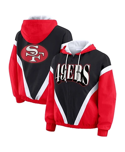 Wear by Erin Andrews Women's Scarlet/Black San Francisco 49ers Plus Retro Crinkle Full-Zip Windbreaker Jacket