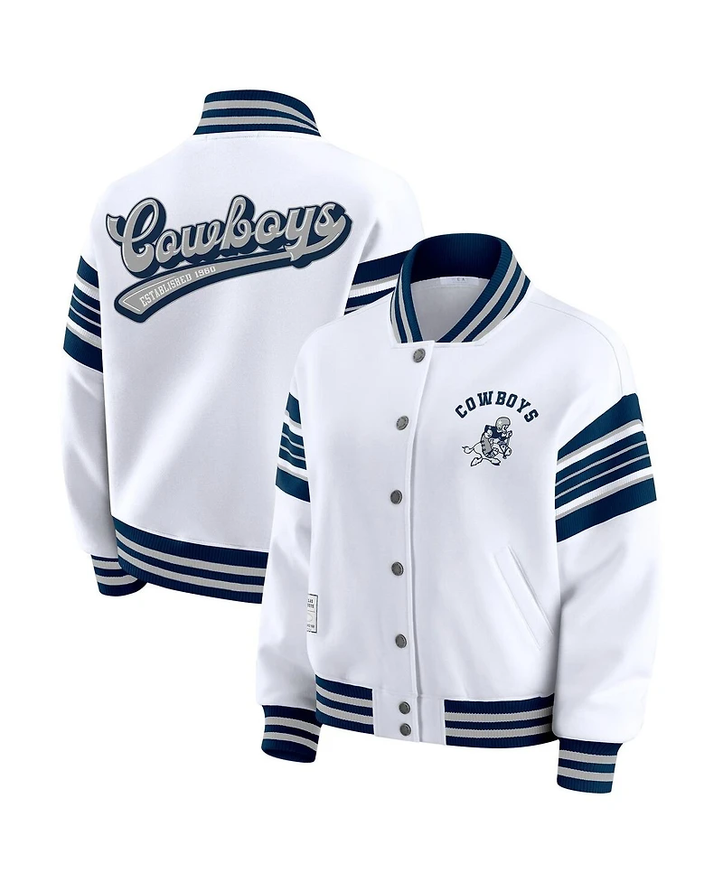 Wear by Erin Andrews Women's White Dallas Cowboys Full-Snap Fleece Sweatshirt Jacket