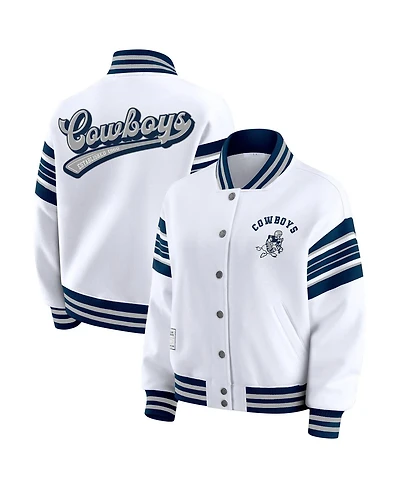 Wear by Erin Andrews Women's White Dallas Cowboys Full-Snap Fleece Sweatshirt Jacket
