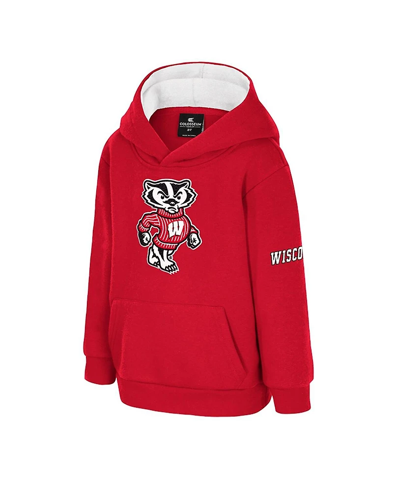 Colosseum Toddler Red Wisconsin Badgers Big Logo Volume Fleece Pullover Hoodie
