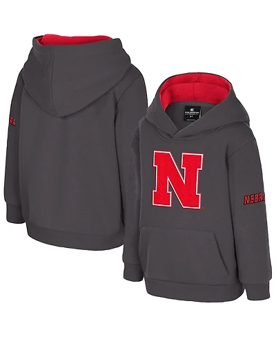 Colosseum Toddler Charcoal Nebraska Huskers Big Logo Volume Fleece Pullover Hoodie