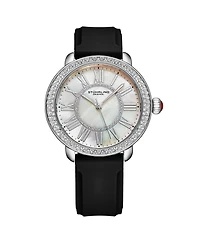 Stuhrling Elegant Women s 40mm Dress Watch – Model 4068, Black Satin Leather Band, Crystal Accents