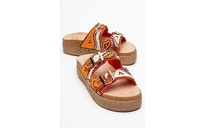 Prologue Shoes Bobby Beaded Straw Platform Slide Sandal (Women)