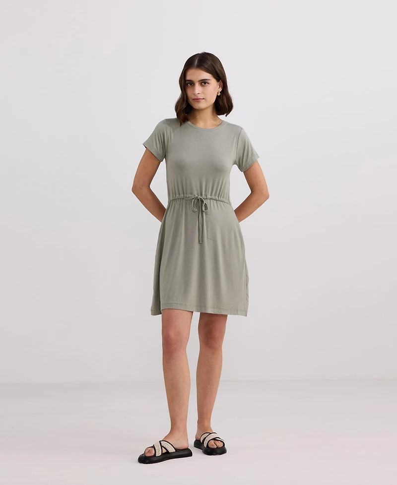 Reistor Women's Drawstring Short T-shirt Dress Light Olive
