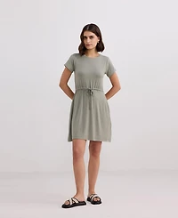 Reistor Women's Drawstring Short T-shirt Dress Light Olive