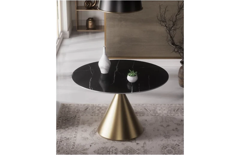 Morden Fort 47"Round Faux Marble Dining Set with 4 Boucle Dining Chairs for Kitchen, Dining Room