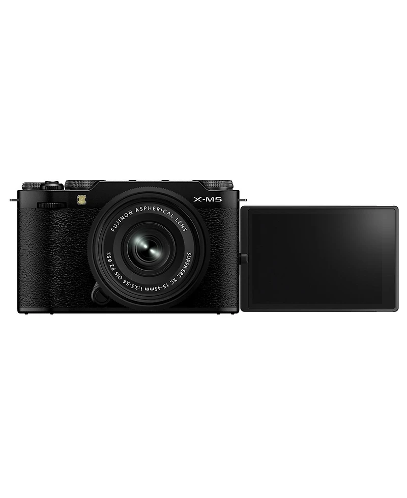 Fujifilm X-M5 Mirrorless Camera with Xc 15-45mm f/3.5-5.6 Ois Pz Lens, Black, Bundle with 64GB Memory Card, Camera Case