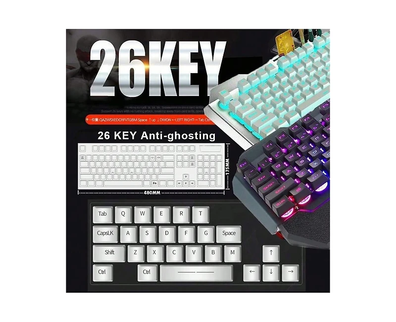 Wireless Gaming Keyboard and Mouse Combo - Backlit Keyboard with Rechargeable 3000mAh Battery,Removable Wrist Rest and 7 Color Mute Mouse