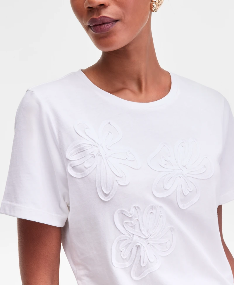 I.n.c. International Concepts Women's Floral Soutache Cotton T-Shirt, Macy's Exclusive