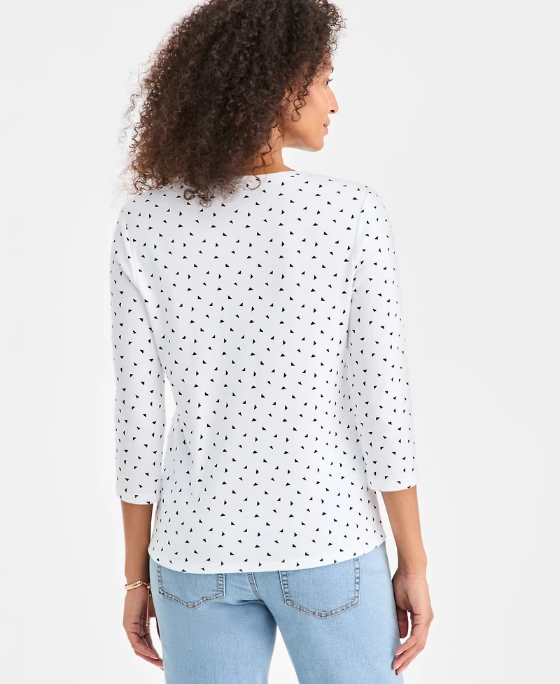 Style & Co Women's Printed 3/4-Sleeve Henley Top, Macy's Exclusive