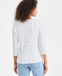 Style & Co Women's Printed 3/4-Sleeve Henley Top, Macy's Exclusive