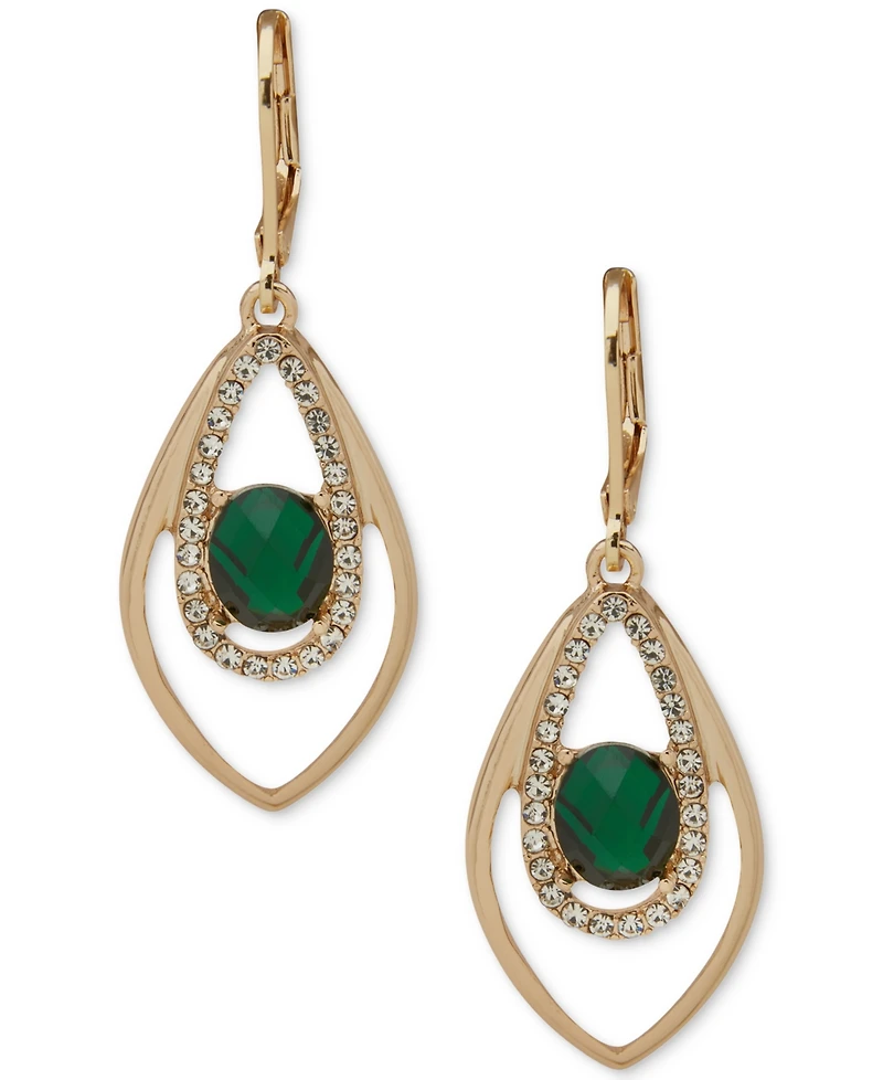 Anne Klein Crystal and Glass Stone Silver-Tone Navette Orbital Earrings