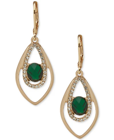 Anne Klein Crystal and Glass Stone Silver-Tone Navette Orbital Earrings