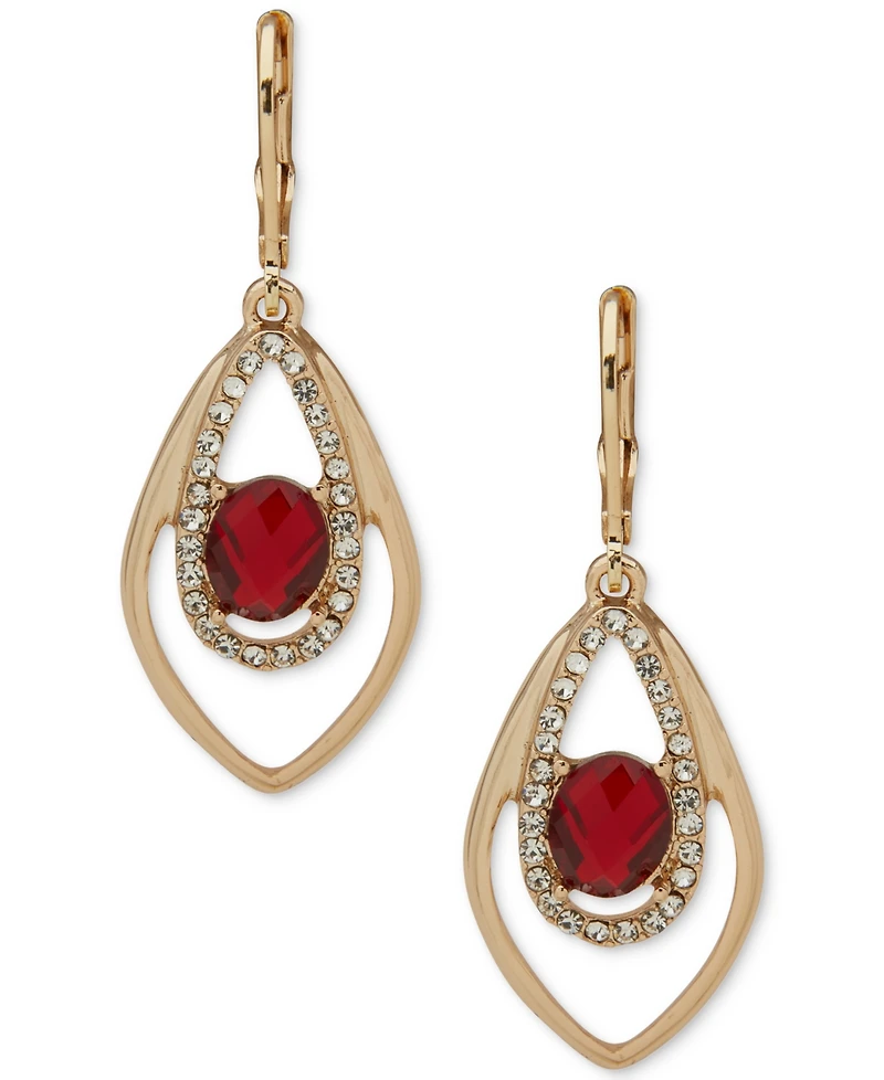 Anne Klein Crystal and Glass Stone Silver-Tone Navette Orbital Earrings