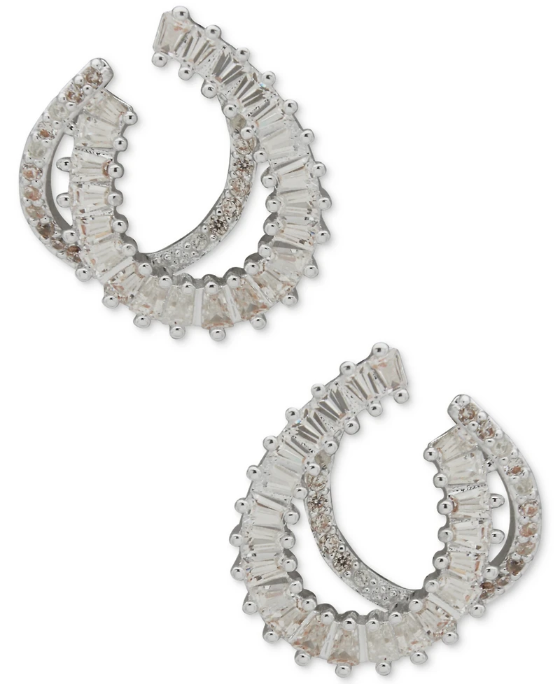 Anne Klein Cubic Zirconia Silver-Tone 2-Row Swirl Stud Earrings