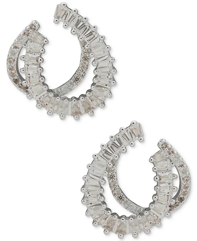 Anne Klein Cubic Zirconia Silver-Tone 2-Row Swirl Stud Earrings