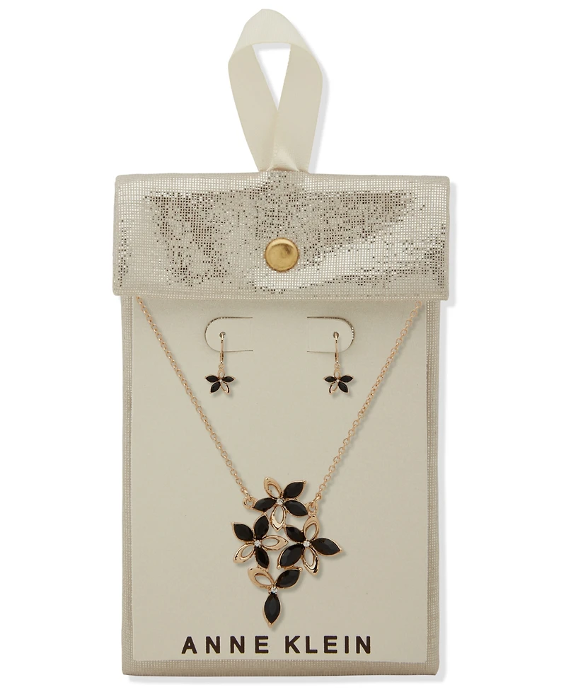 Anne Klein 2-Pc. Jet and Crystal Stone Silver-Tone Pendant Necklace and Earring Set