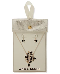Anne Klein 2-Pc. Jet and Crystal Stone Silver-Tone Pendant Necklace and Earring Set