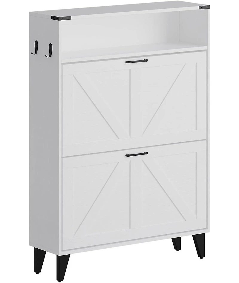 gaomon Shoe Cabinet with 2 Flip Drawers, Freestanding Shoe Cabinet Organizer with Metal Legs, Shoes Storage Cabinet for Entryway, White