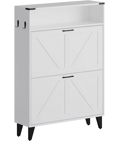 gaomon Shoe Cabinet with 2 Flip Drawers, Freestanding Shoe Cabinet Organizer with Metal Legs, Shoes Storage Cabinet for Entryway, White