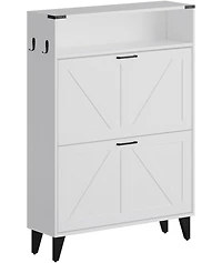 gaomon Shoe Cabinet with 2 Flip Drawers, Freestanding Shoe Cabinet Organizer with Metal Legs, Shoes Storage Cabinet for Entryway, White