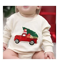 Sweet Wink Baby Boys Christmas Truck Patch Long Sleeve Romper