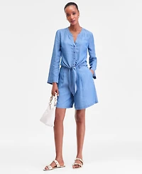 I.n.c. International Concepts Women's Chambray Long-Sleeve Tie-Front Top, Macy's Exclusive